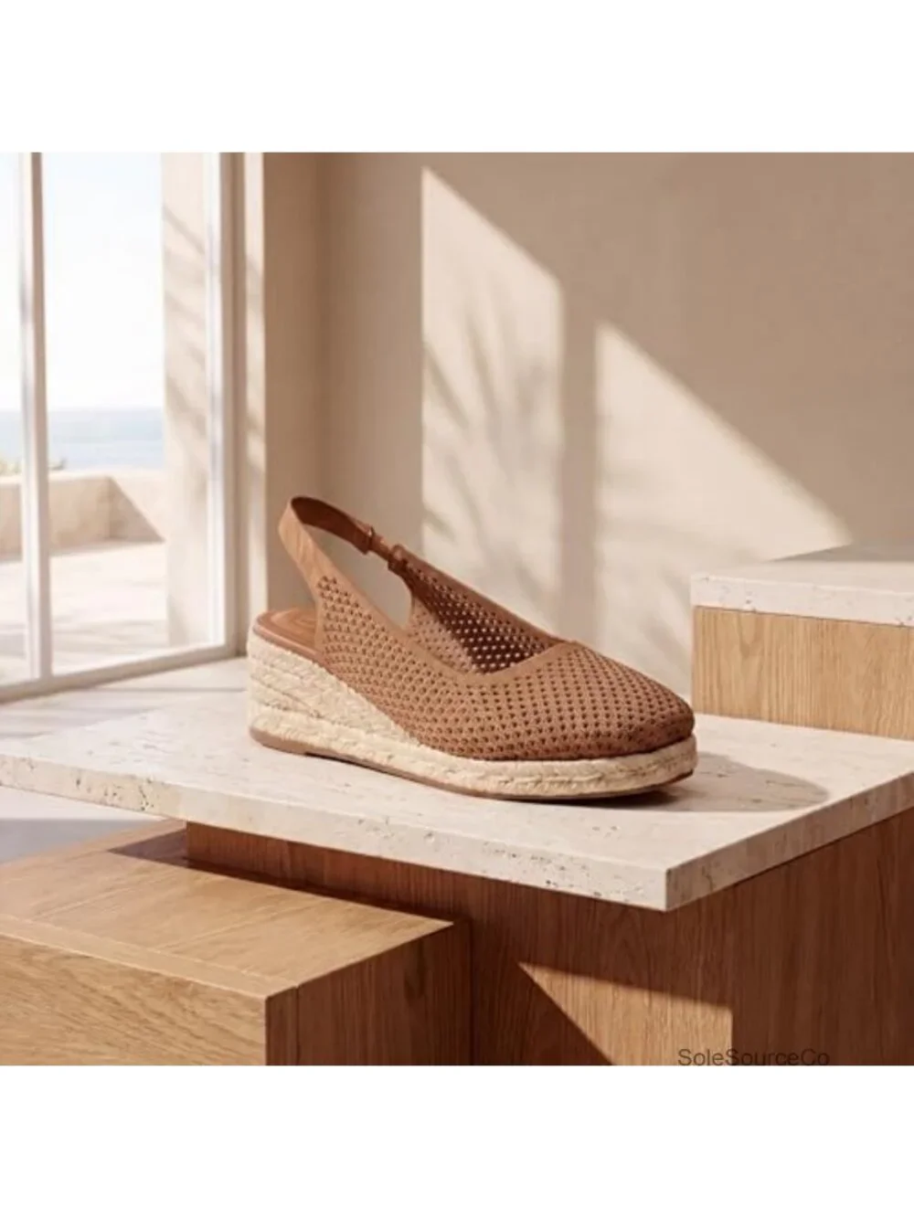 Knit Slingback Espadrille Wedge Heels Breathable Closed Toe Platform